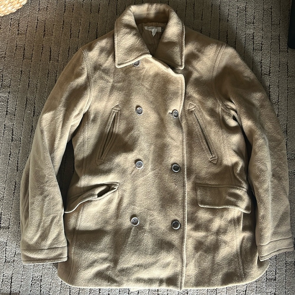 J Crew tall taupe/off white winter long button down trench coat